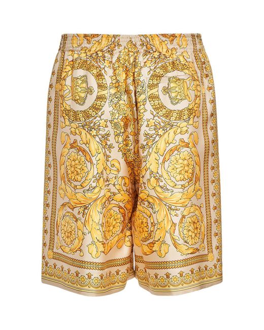 Versace Metallic Barocco Printed Silk Shorts for men