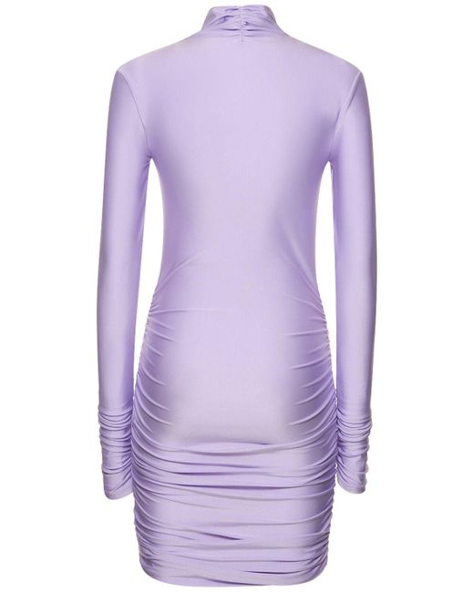 ANDAMANE Purple Oleandra Shiny Lycra Mini Dress