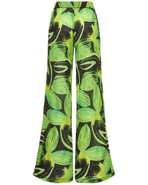 Louisa Ballou Green Wide Leg Printed Creponne Pants