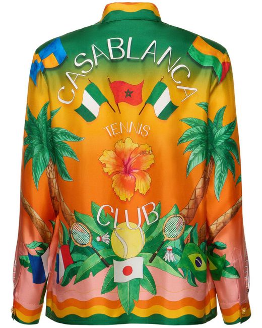 Casablancabrand Green Tennis Club Print Silk Shirt for men