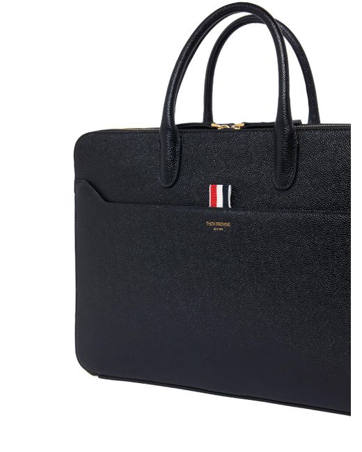 Thom Browne Black Grained Leather Briefcase for men