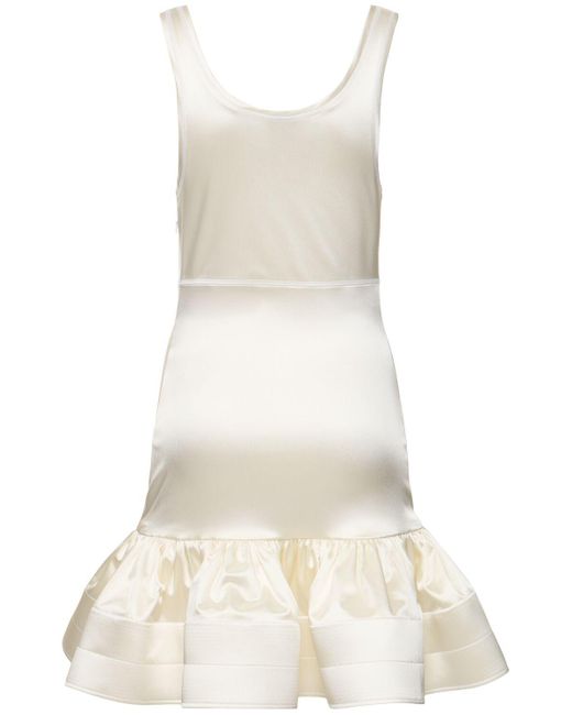 Patou White Ruffled Stretch Satin Mini Dress