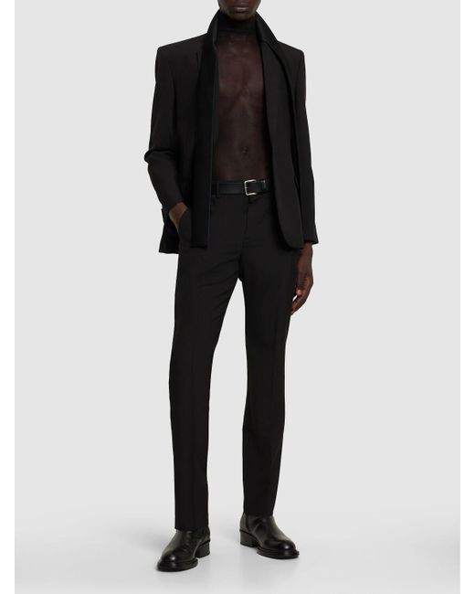 Valentino Black Straight Wool Tuxedo Pants for men