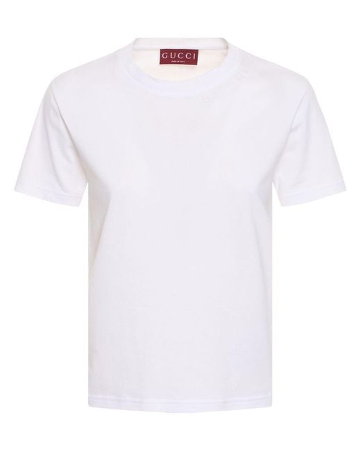 Gucci White T-shirt Aus Baumwolljersey Mit Stickerei