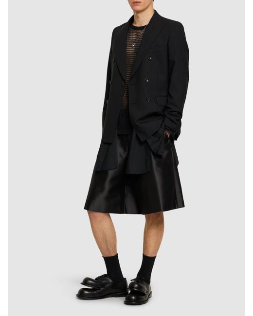 Comme des Garçons Black Pleated Cotton & Silk Shorts for men