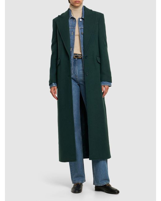 Michael Kors Green Single Breasted Wool Melton Long Coat