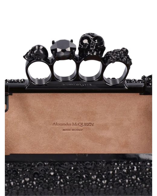 Alexander McQueen Black Skull Embellished Four Ring Clutch