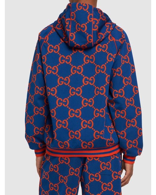 Gucci Blue gg Technical Jacquard Hooded Sweatshirt for men