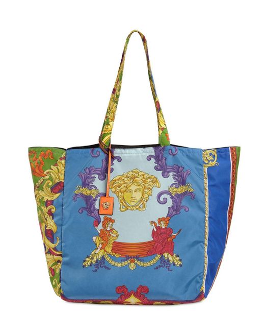 Versace Blue Nylon Medusa Renaissance Print Tote Bag