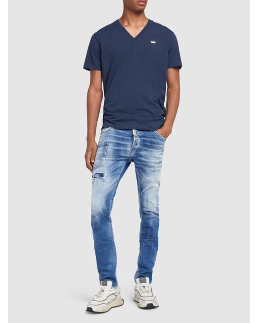 Hombre Camiseta De Algodón Estampado DSquared² de hombre de color Blue