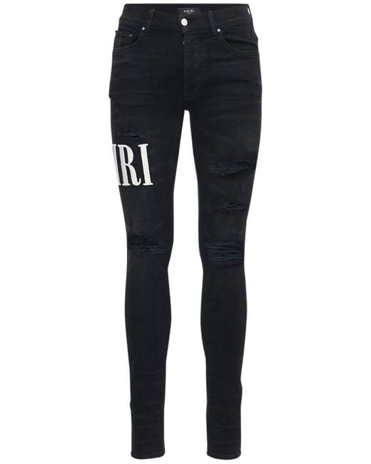 Jeans In Denim Con Ricamo Logo di Amiri in Black da Uomo