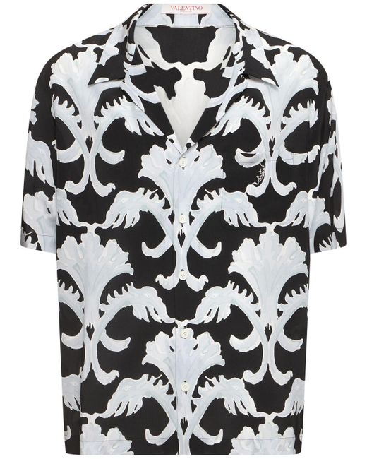 Valentino Black Printed Silk Crepe Short Sleeve Shirt for men