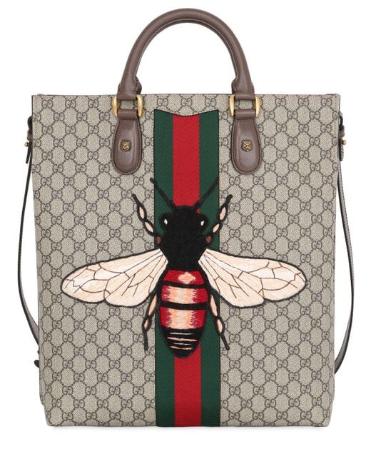 Gucci Bee Patch Gg Supreme Tote Bag in Natural | Lyst