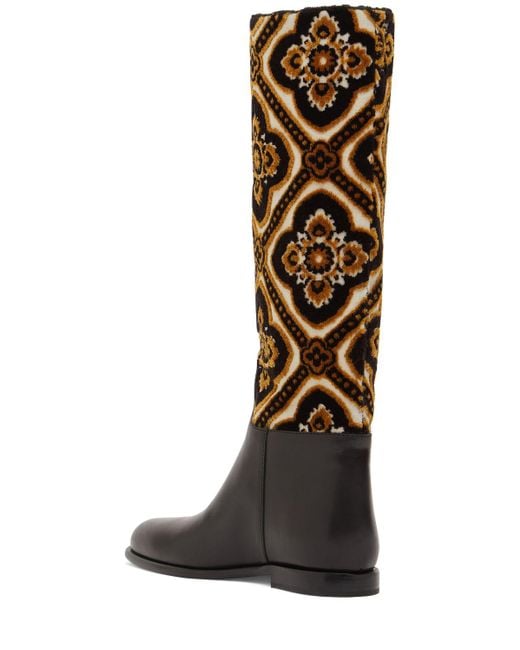 Etro Black 10mm Leather & Jacquard Tall Boots