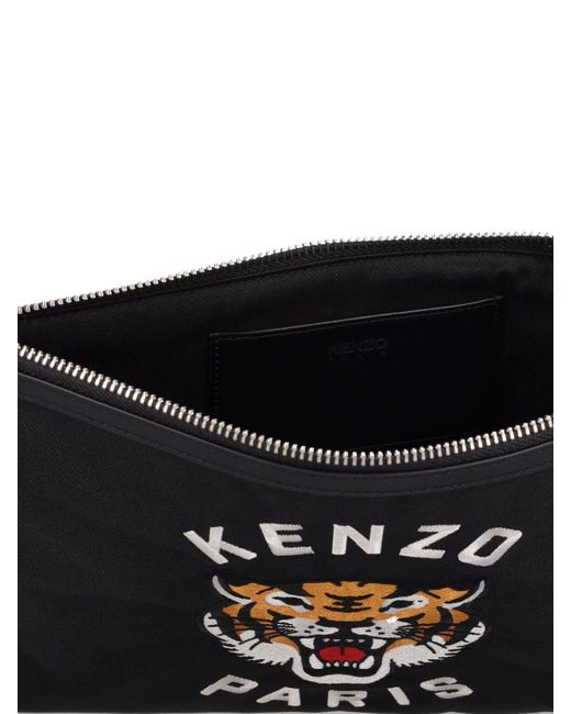 KENZO Black Tiger Embroidery Pouch for men