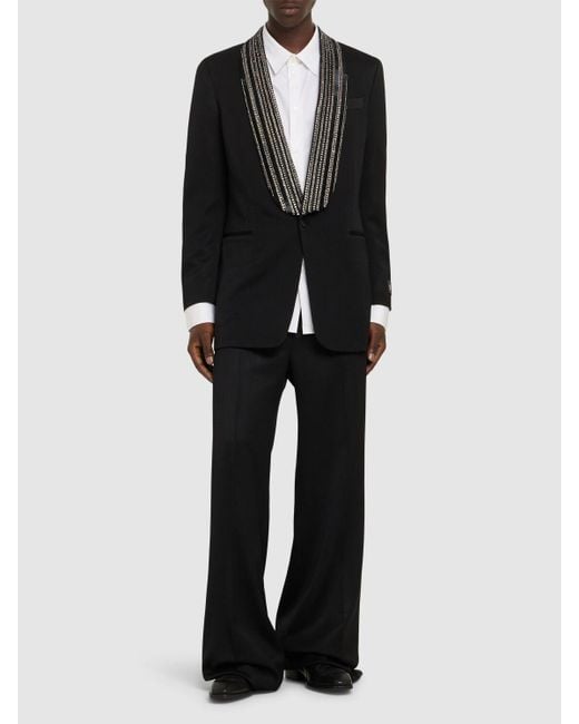 Amiri Black Embellished Shawl Collar Wool Blazer for men