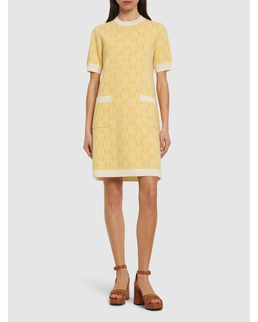 Robe en laine jacquard gg Gucci en coloris Yellow