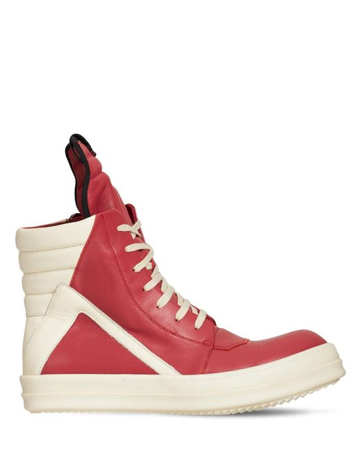 Rick Owens Geobasket Leather High Top Sneakers in Red for Men - Lyst
