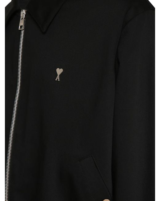 AMI Black Adc Cotton Satin Zipped Jacket for men