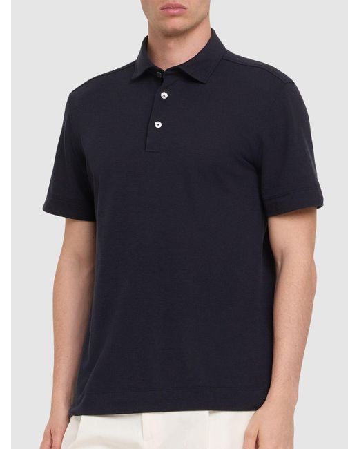 メンズ Zegna コットン&シルクポロ Black