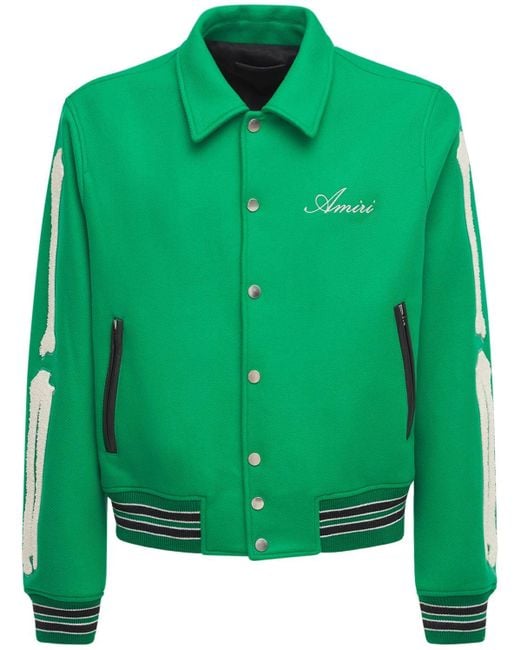 Amiri Green Bones Varsity Wool Jacket for men