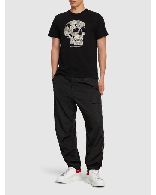 T-shirt in cotone con stampa di Alexander McQueen in Black da Uomo