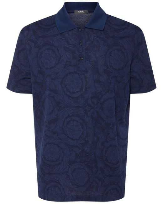 メンズ Versace バロッコ ジャカード コットンピケ ポロ Blue