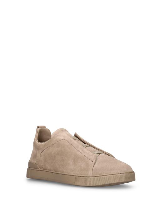 Zegna Brown Triple Stitch Leather Low-top Sneakers for men