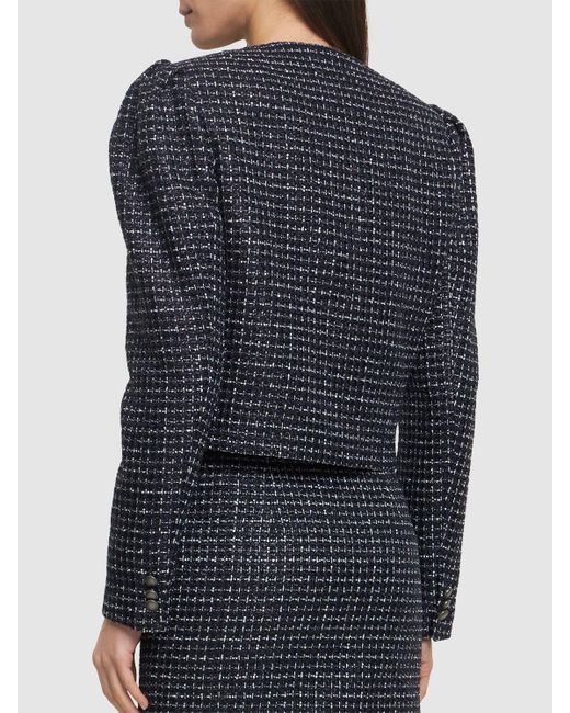 Alessandra Rich Blue Sequined Tweed Double Breasted Jacket