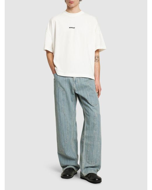 Camiseta oversize de algodón con logo Bonsai de hombre de color White