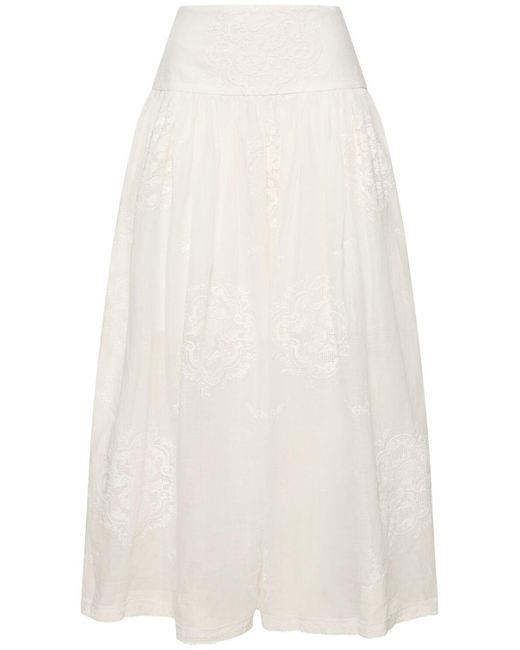 Zimmermann White Alight Embroidered Basque Midi Skirt
