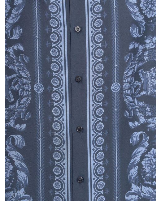 Versace Blue Barocco Print Silk Twill Shirt for men