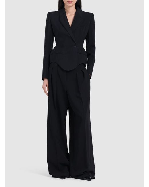 Mugler Black Heavy Fluid Viscose & Wool Fitted Jacket
