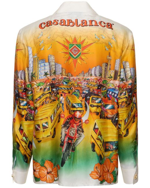 Casablancabrand Yellow Traffic Print Silk Shirt for men