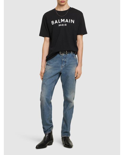 Balmain Black Printed Cotton T-shirt for men