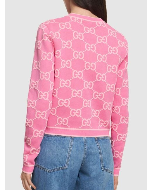 Cardigan en coton jacquard gg Gucci en coloris Pink