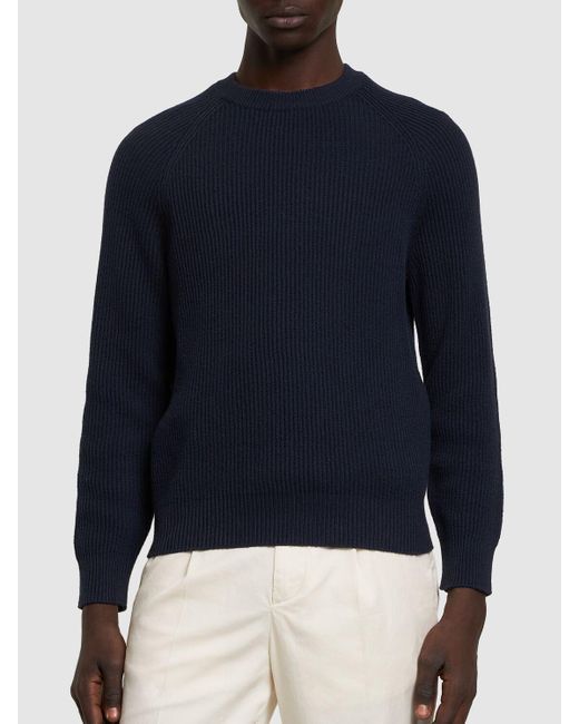 Brunello Cucinelli Blue Cotton Knit Crewneck Sweater for men