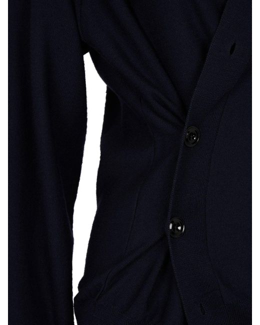 Lemaire Blue Relaxed Twisted Wool Blend Cardigan
