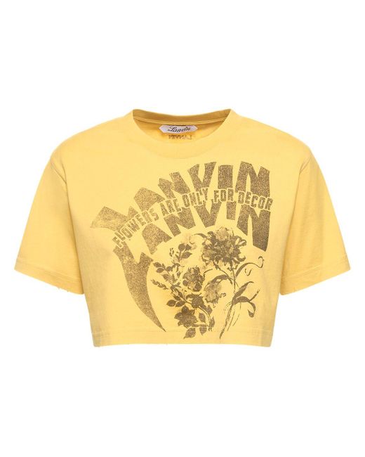 Lanvin Yellow Printed Short Sleeve Cropped T-shirt