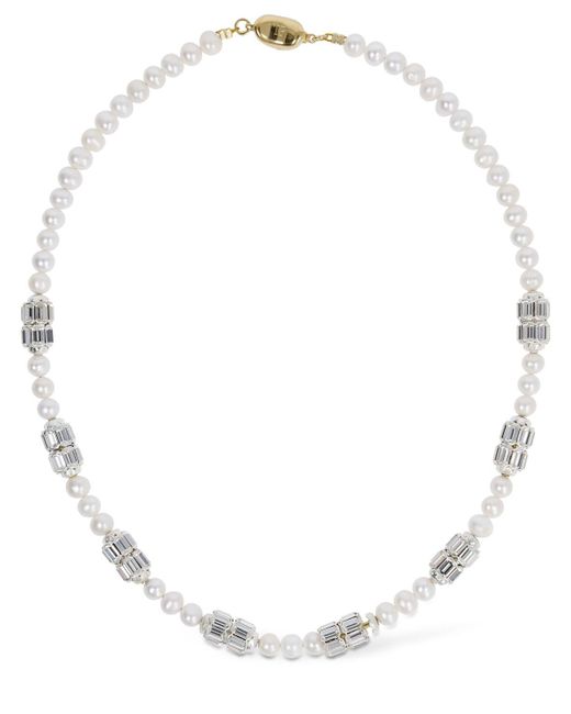 Timeless Pearly White Pearl & Crystal Collar Necklace