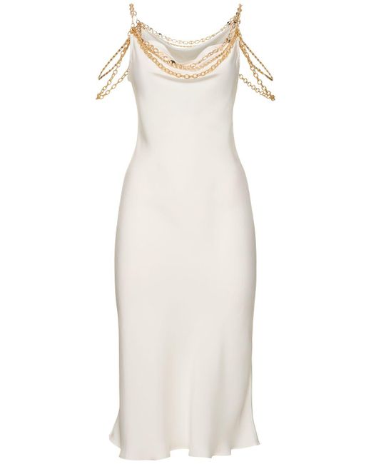 Rabanne White Satin Mini Dress With Chain