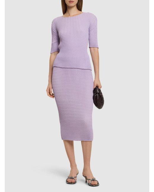 Issey Miyake Purple Pleated Cotton Blend Skirt