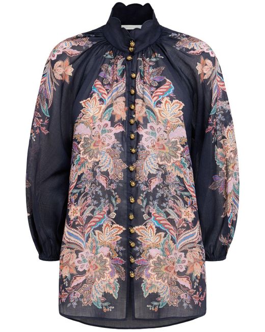 Zimmermann Blue Damen Ramie-Hemd „Rhiannon“