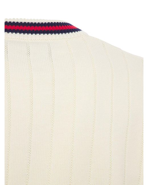 Gucci Natural Cotton Knit V-neck Sweater W/ Web for men