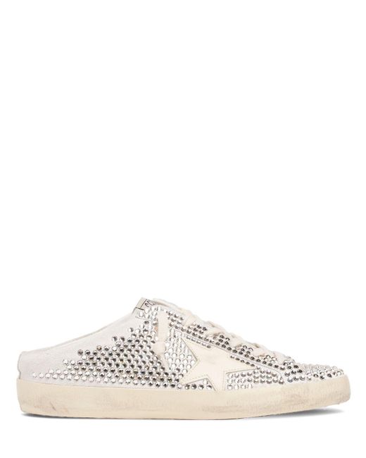 Golden Goose Deluxe Brand White 20mm Super-star Embellished Suede Mules