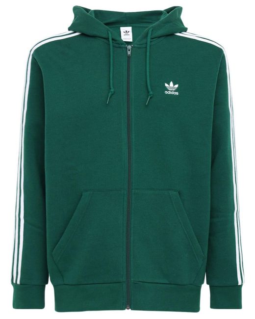 adidas Originals 3-stripes Fz Hooded Track Top in Green for Men | Lyst