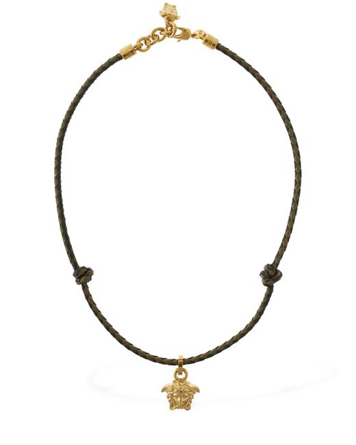 Versace Multicolor Medusa Charm Leather Chain Necklace for men