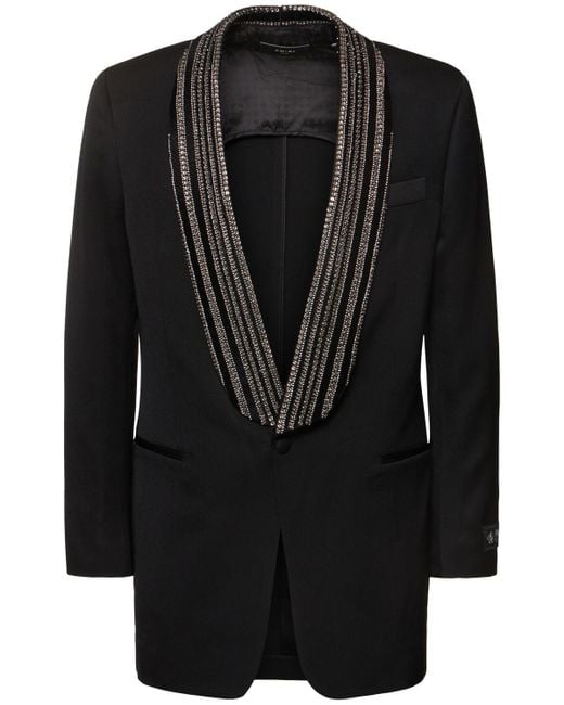 Amiri Black Embellished Shawl Collar Wool Blazer for men