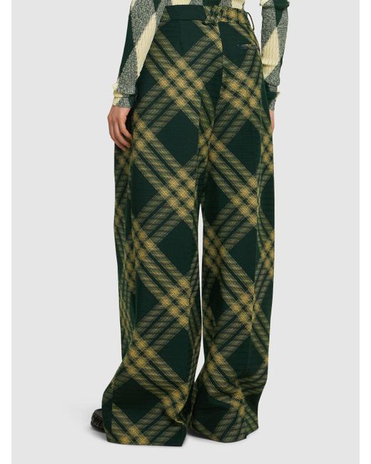 Burberry Green Check Knit Wide Pants