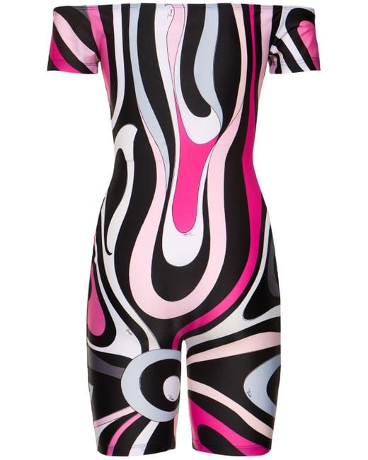 Emilio Pucci Multicolor Marmo Off-Shoulder Romper